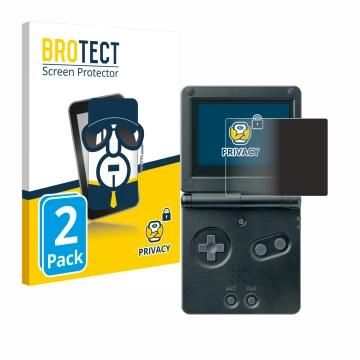 Front side of a product packaging with the brand logo BROTECT. Next to it is the device Nintendo Gameboy Advance GBA SP shown 