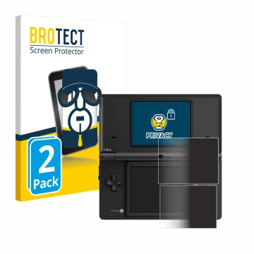 Front side of a product packaging with the brand logo BROTECT. Next to it is the device Nintendo DSi shown with the correspond