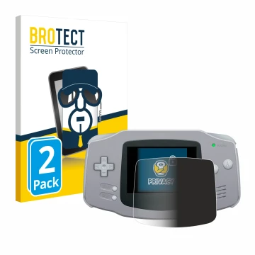Front side of a product packaging with the brand logo BROTECT. Next to it is the device Nintendo Gameboy Advance GBA shown wit