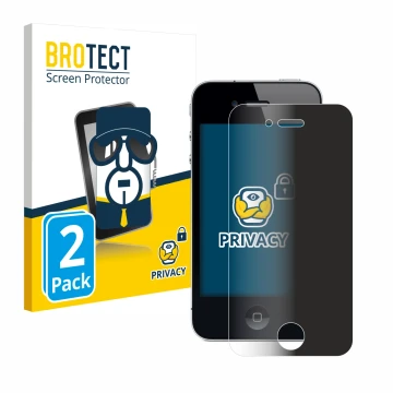 Front side of a product packaging with the brand logo BROTECT. Next to it is the device Apple iPhone 4 shown with the correspo