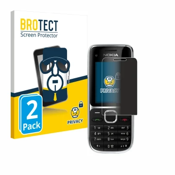 Front side of a product packaging with the brand logo BROTECT. Next to it is the device Nokia C2-01 shown with the correspondi