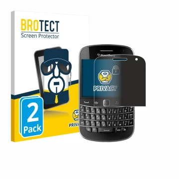 Front side of a product packaging with the brand logo BROTECT. Next to it is the device RIM BlackBerry Bold Touch 9900 shown w