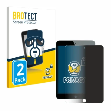 Front side of a product packaging with the brand logo BROTECT. Next to it is the device Apple iPad Mini 1 2012 shown with the 