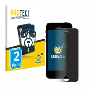 Front side of a product packaging with the brand logo BROTECT. Next to it is the device Apple iPhone 5S shown with the corresp