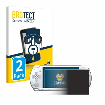 Front side of a product packaging with the brand logo BROTECT. Next to it is the device Sony PSP 2004 shown with the correspon