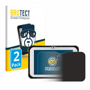 Front side of a product packaging with the brand logo BROTECT. Next to it is the device Panasonic Toughpad FZ-M1 shown with th
