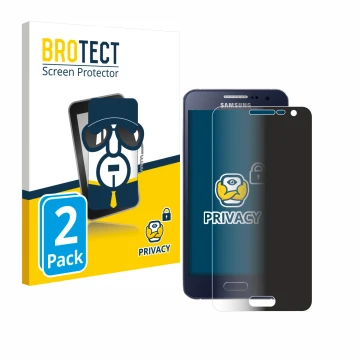 Front side of a product packaging with the brand logo BROTECT. Next to it is the device Samsung Galaxy A3 2015 shown with the 