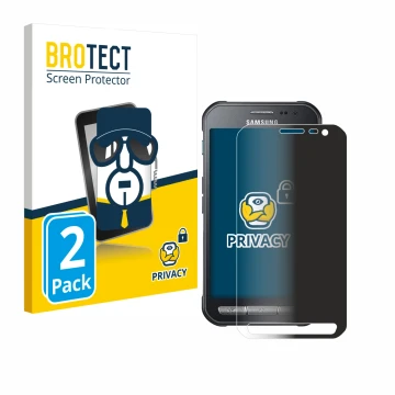 Front side of a product packaging with the brand logo BROTECT. Next to it is the device Samsung Galaxy XCover 3 shown with the