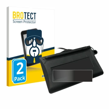 Front side of a product packaging with the brand logo BROTECT. Next to it is the device Topaz T-LBK460-HSB-R shown with the co