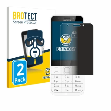 Front side of a product packaging with the brand logo BROTECT. Next to it is the device Nokia 230 shown with the corresponding