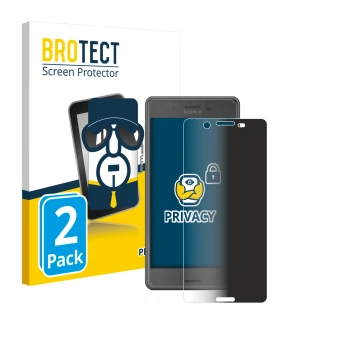 Front side of a product packaging with the brand logo BROTECT. Next to it is the device Sony Xperia X Performance shown with t