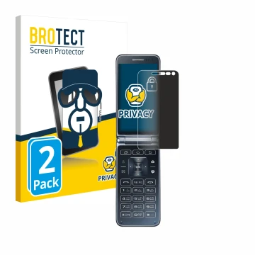 Front side of a product packaging with the brand logo BROTECT. Next to it is the device Samsung Galaxy Folder 2 shown with the