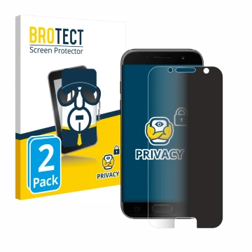 Front side of a product packaging with the brand logo BROTECT. Next to it is the device Samsung Galaxy A3 2017 shown with the 