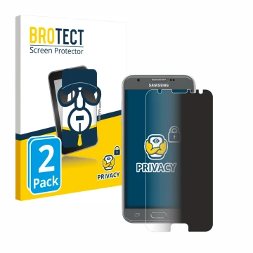 Front side of a product packaging with the brand logo BROTECT. Next to it is the device Samsung Galaxy J3 2017 shown with the 
