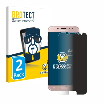 Front side of a product packaging with the brand logo BROTECT. Next to it is the device Samsung Galaxy J7 2017 shown with the 