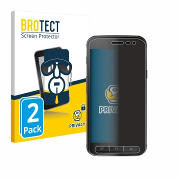Front side of a product packaging with the brand logo BROTECT. Next to it is the device Samsung Galaxy XCover 4 shown with the