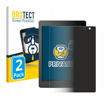 Front side of a product packaging with the brand logo BROTECT. Next to it is the device Kobo Aura One shown with the correspon