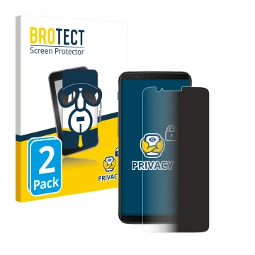 Front side of a product packaging with the brand logo BROTECT. Next to it is the device OnePlus 5T shown with the correspondin