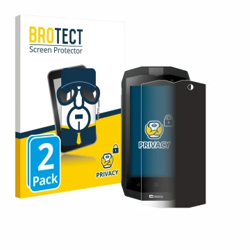 Front side of a product packaging with the brand logo BROTECT. Next to it is the device Crosscall Trekker M1 Core shown with t