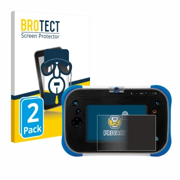 Front side of a product packaging with the brand logo BROTECT. Next to it is the device Vtech Storio Max 2.0 shown with the co