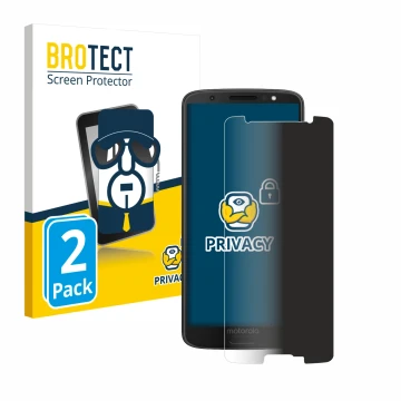 Front side of a product packaging with the brand logo BROTECT. Next to it is the device Motorola Moto G6 shown with the corres