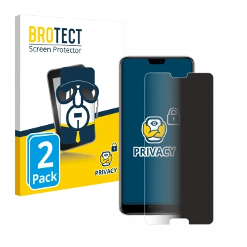 Front side of a product packaging with the brand logo BROTECT. Next to it is the device Huawei P20 Pro shown with the correspo