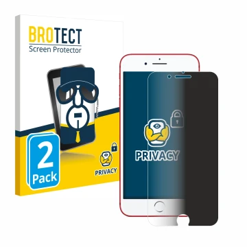 Front side of a product packaging with the brand logo BROTECT. Next to it is the device Apple iPhone 7 Plus Red shown with the