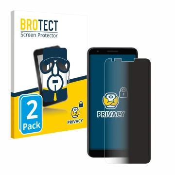 Front side of a product packaging with the brand logo BROTECT. Next to it is the device Google Pixel 3a shown with the corresp