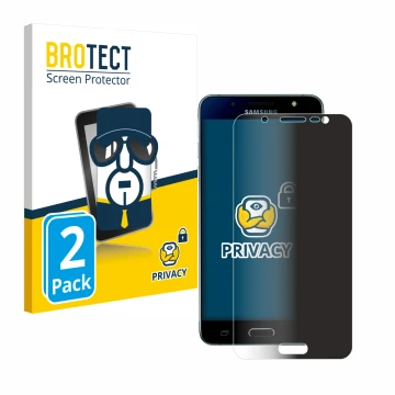 Front side of a product packaging with the brand logo BROTECT. Next to it is the device Samsung Galaxy J5 2016 shown with the 