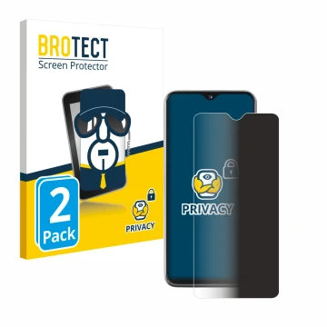 Front side of a product packaging with the brand logo BROTECT. Next to it is the device Samsung Galaxy A20e shown with the cor