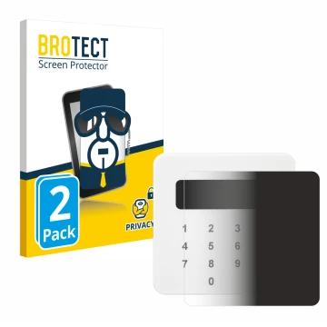 Front side of a product packaging with the brand logo BROTECT. Next to it is the device SumUp Air shown with the corresponding
