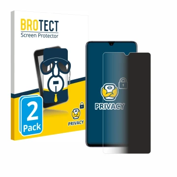 Front side of a product packaging with the brand logo BROTECT. Next to it is the device Huawei Mate 20 X (5G) shown with the c