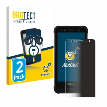 Front side of a product packaging with the brand logo BROTECT. Next to it is the device Cyrus CS45 XA shown with the correspon