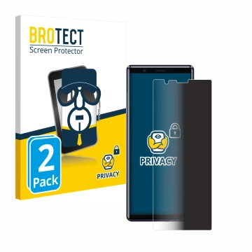 Front side of a product packaging with the brand logo BROTECT. Next to it is the device Sony Xperia 5 shown with the correspon