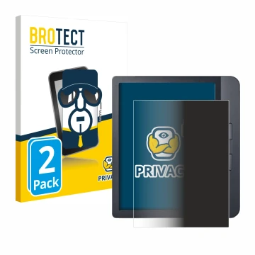 Front side of a product packaging with the brand logo BROTECT. Next to it is the device Kobo Libra H2O shown with the correspo