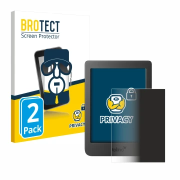 Front side of a product packaging with the brand logo BROTECT. Next to it is the device Tolino Page 2 shown with the correspon