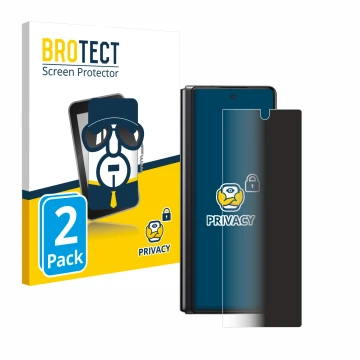 Front side of a product packaging with the brand logo BROTECT. Next to it is the device Samsung Galaxy Z Fold 2 5G shown with 