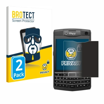Front side of a product packaging with the brand logo BROTECT. Next to it is the device Unihertz Titan shown with the correspo