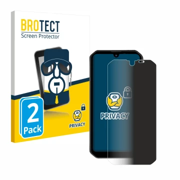 Front side of a product packaging with the brand logo BROTECT. Next to it is the device Blackview BV9900 Pro shown with the co