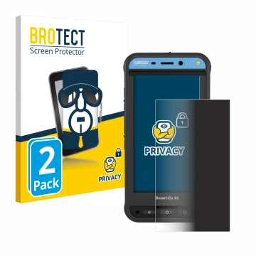 Front side of a product packaging with the brand logo BROTECT. Next to it is the device Ecom Smart-Ex 02 DZ1 shown with the co