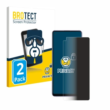 Front side of a product packaging with the brand logo BROTECT. Next to it is the device Samsung Galaxy A21s shown with the cor