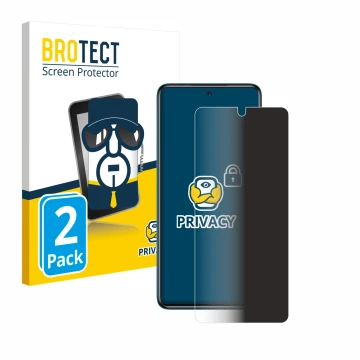 Front side of a product packaging with the brand logo BROTECT. Next to it is the device Xiaomi Poco X3 NFC shown with the corr