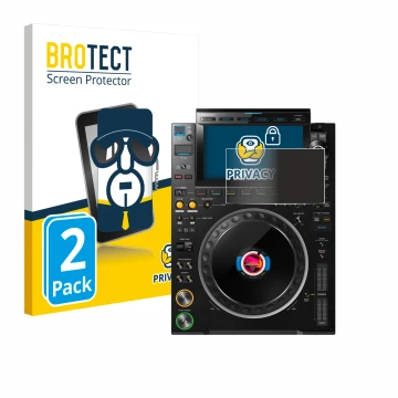Front side of a product packaging with the brand logo BROTECT. Next to it is the device Pioneer CDJ 3000 shown with the corres