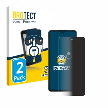 Front side of a product packaging with the brand logo BROTECT. Next to it is the device Samsung Galaxy A52 5G shown with the c