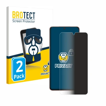 Front side of a product packaging with the brand logo BROTECT. Next to it is the device Samsung Galaxy S21 5G shown with the c