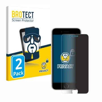 Front side of a product packaging with the brand logo BROTECT. Next to it is the device Apple iPhone SE 3 2022 shown with the 