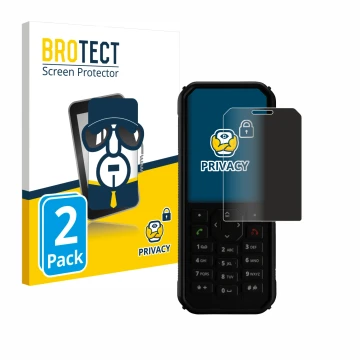 Front side of a product packaging with the brand logo BROTECT. Next to it is the device Caterpillar Cat B40 shown with the cor