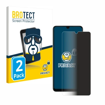 Front side of a product packaging with the brand logo BROTECT. Next to it is the device Samsung Galaxy A22 4G shown with the c