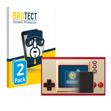 Front side of a product packaging with the brand logo BROTECT. Next to it is the device Nintendo Game & Watch Super Mario Bros