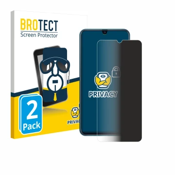 Front side of a product packaging with the brand logo BROTECT. Next to it is the device Samsung Galaxy M21 2021 shown with the
